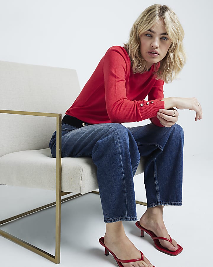 Red Fine Knit Long Sleeve Jumper
