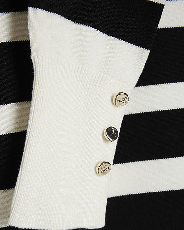 Black Fine Knit Stripe Long Sleeve Top