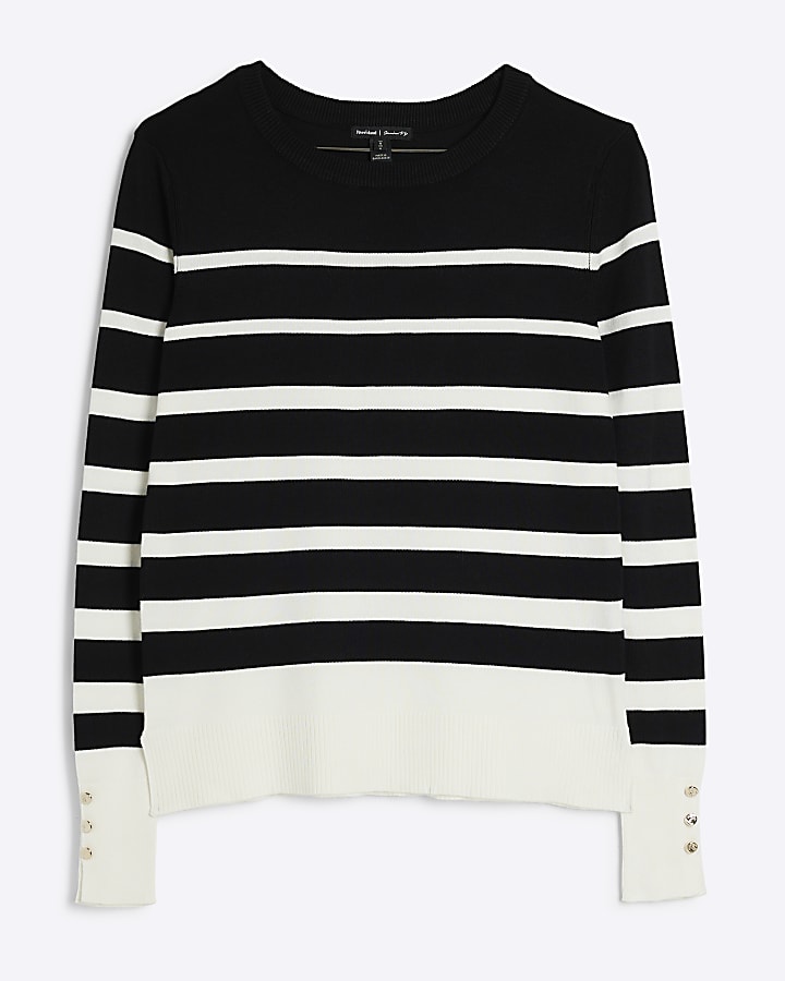 Black Fine Knit Stripe Long Sleeve Top