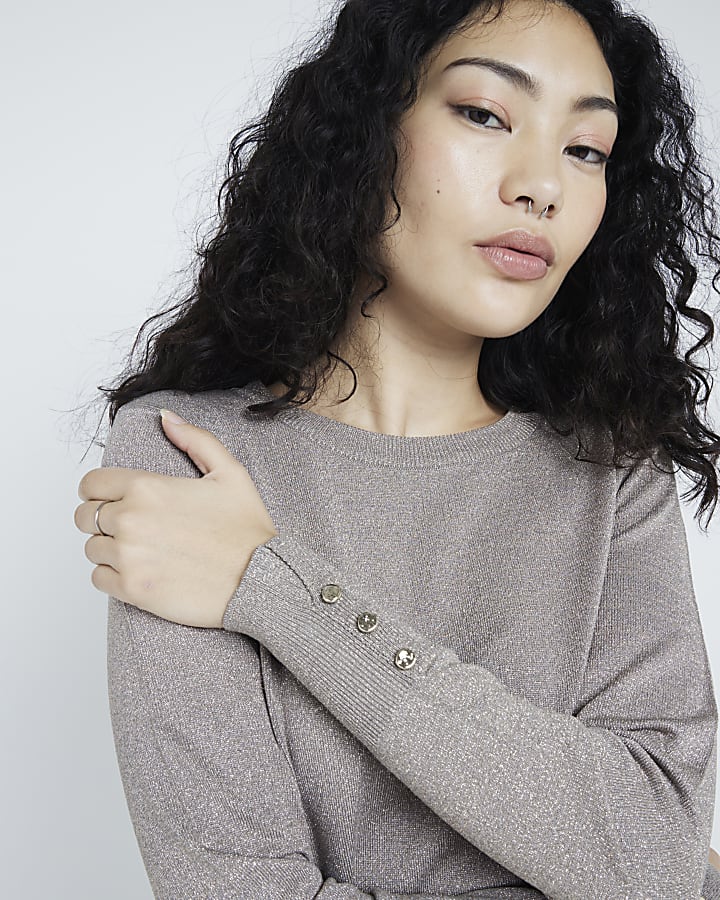 Gold Fine Knit Glitter Long Sleeve Top