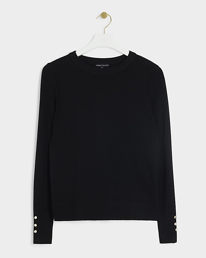 Black fine knit long sleeve top