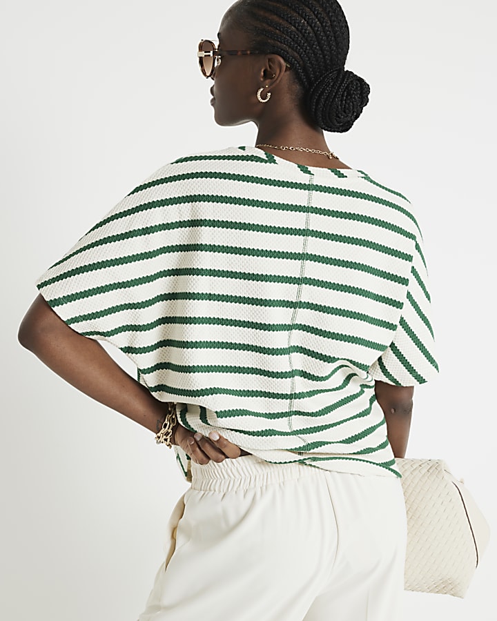 Green chevron Striped Textured Top