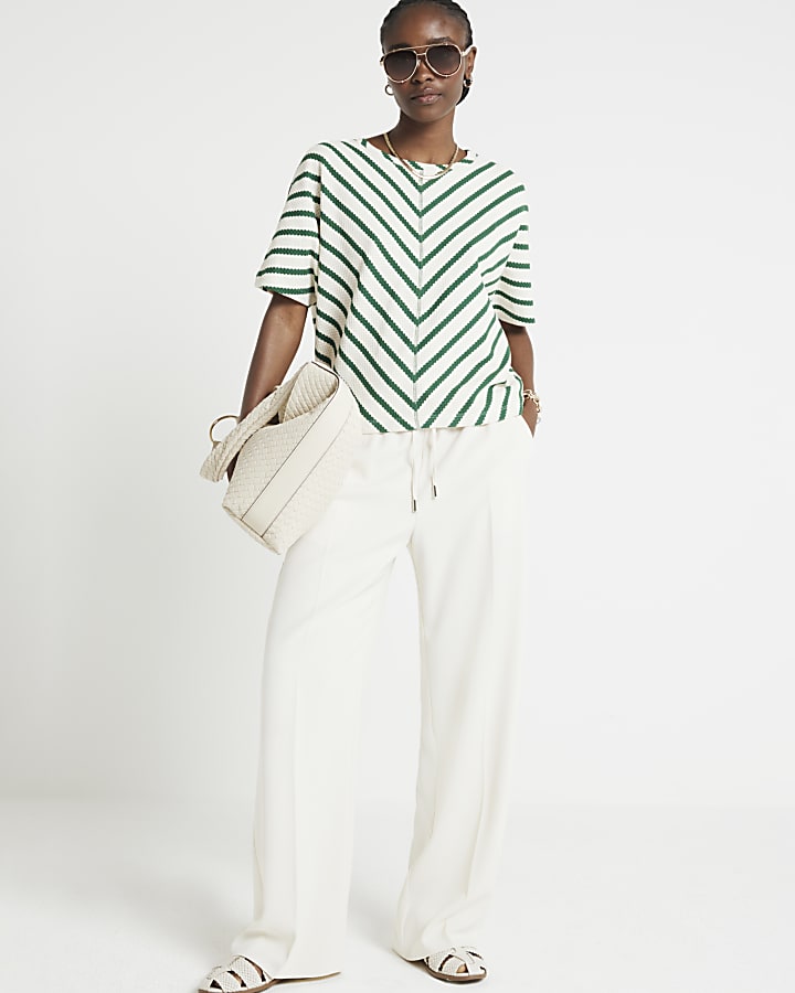 Green chevron Striped Textured Top