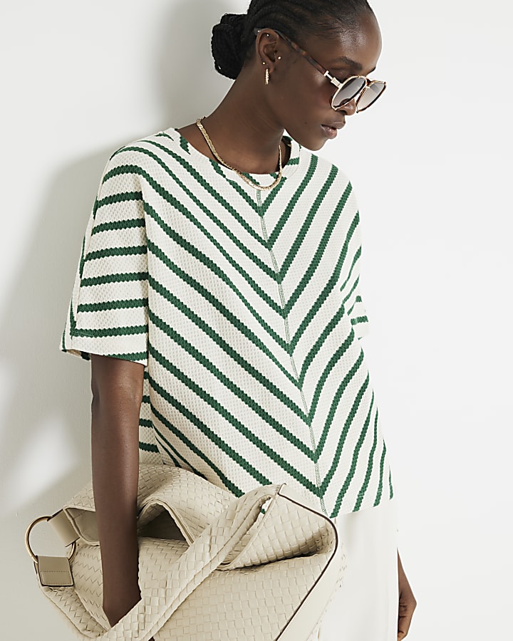 Green chevron Striped Textured Top