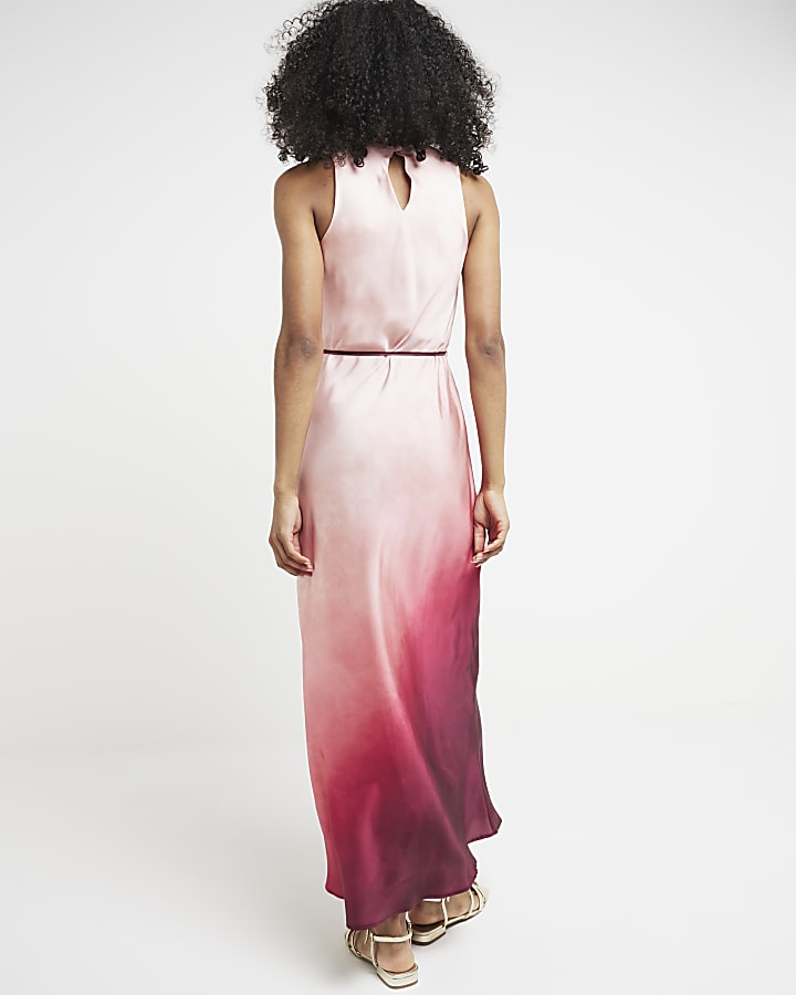 Pink belted ombre slip maxi dress
