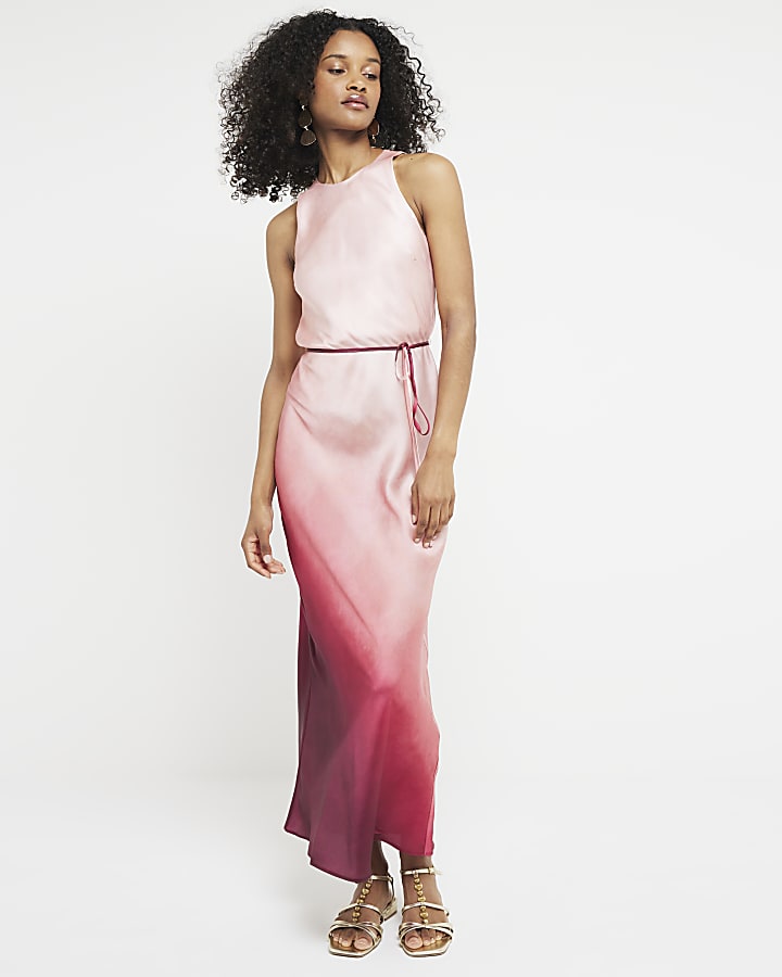 Pink belted ombre slip maxi dress River Island