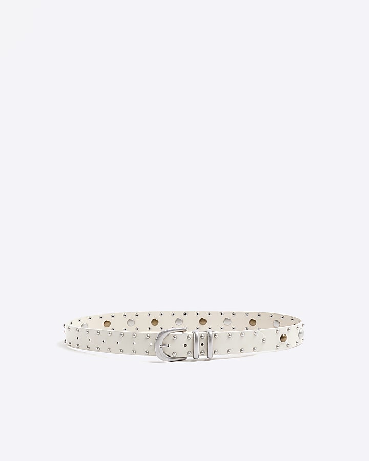 Beige Studded Buckle Belt