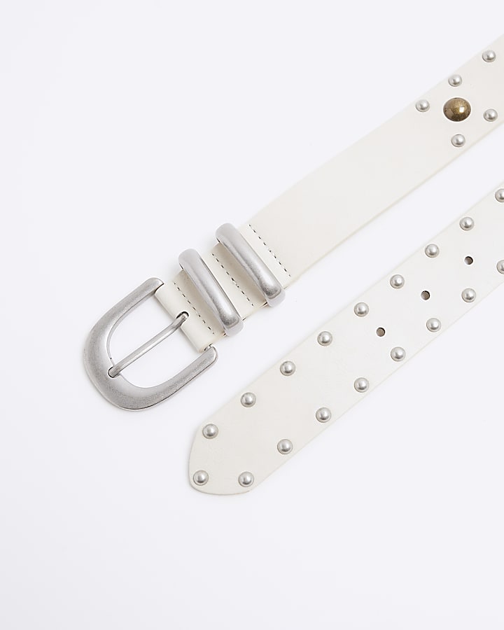 Beige Studded Buckle Belt