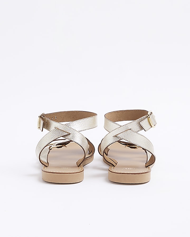 Gold leather hardware gladiator sandals