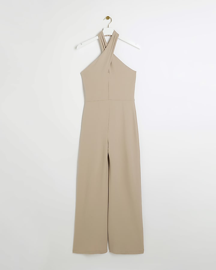 Stone crossed halter neck jumpsuit