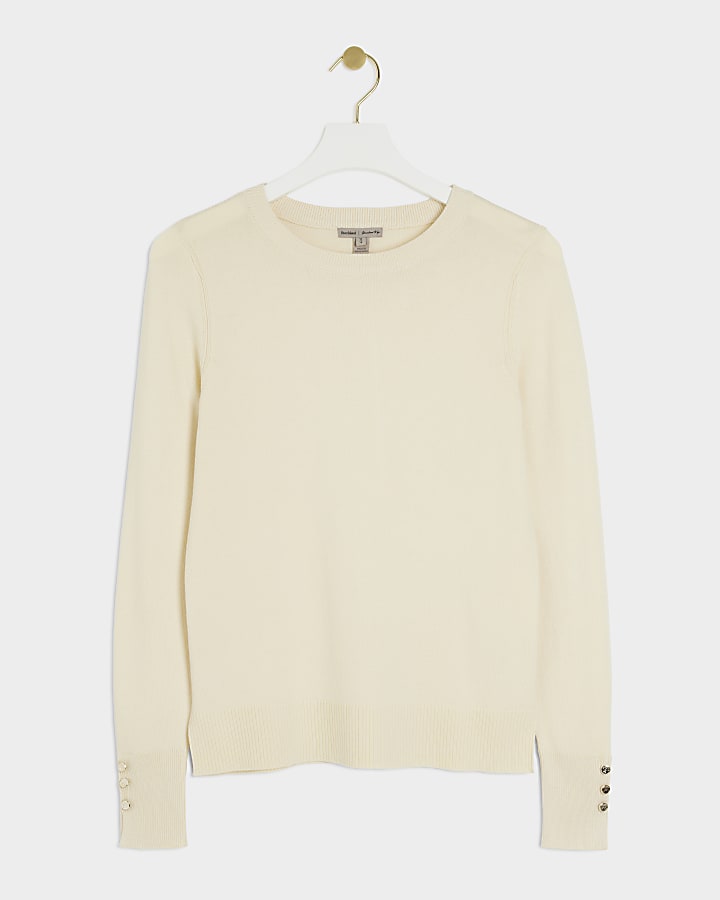 Cream Fine Knit Long Sleeve Top