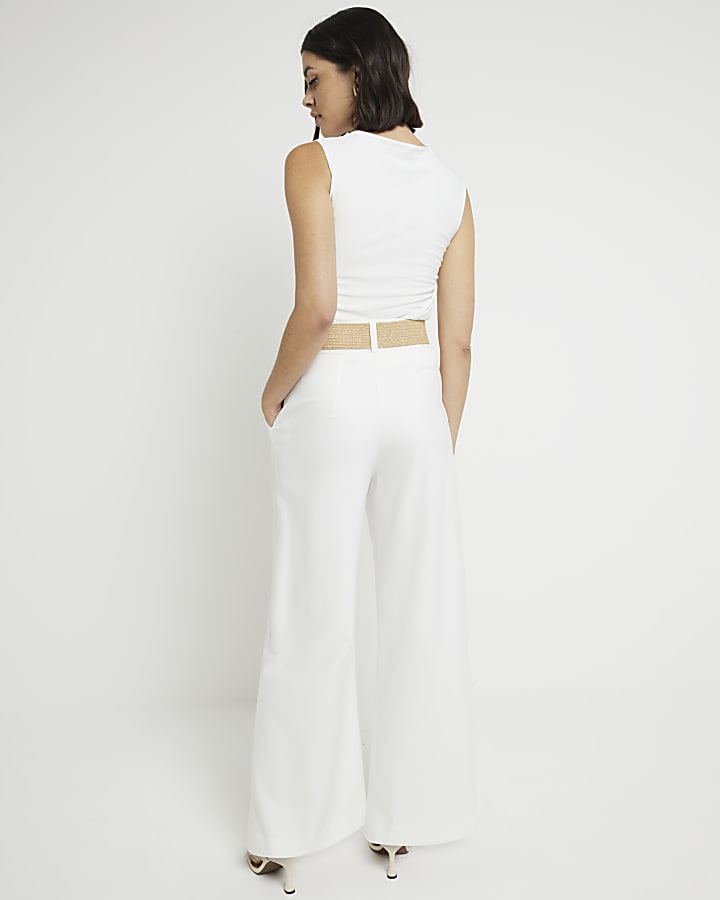 White belted wide leg trousers