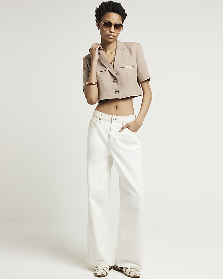 Cropped jacket beige hot sale