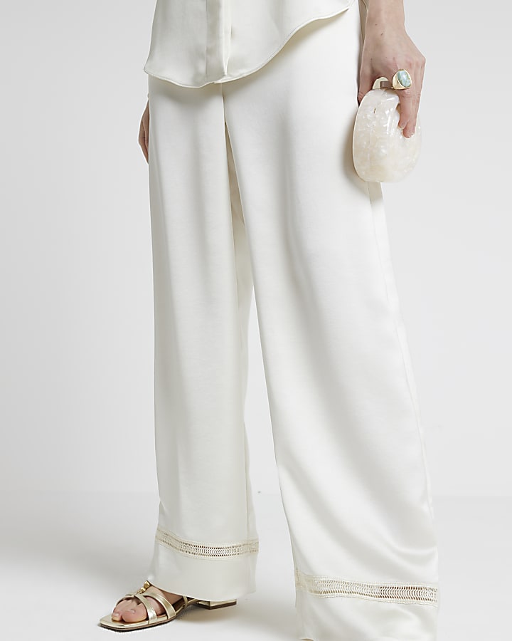 RI Studio Cream satin wide leg trousers