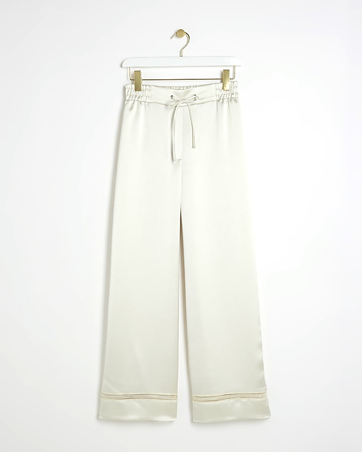 RI Studio Cream satin wide leg trousers