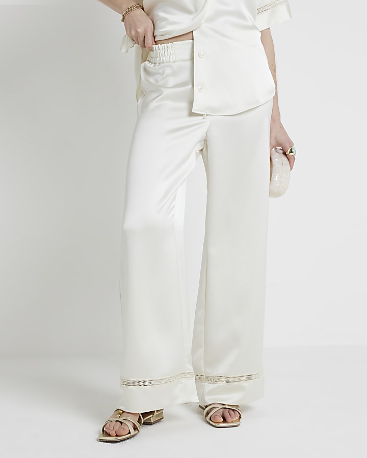 RI Studio Cream satin wide leg trousers