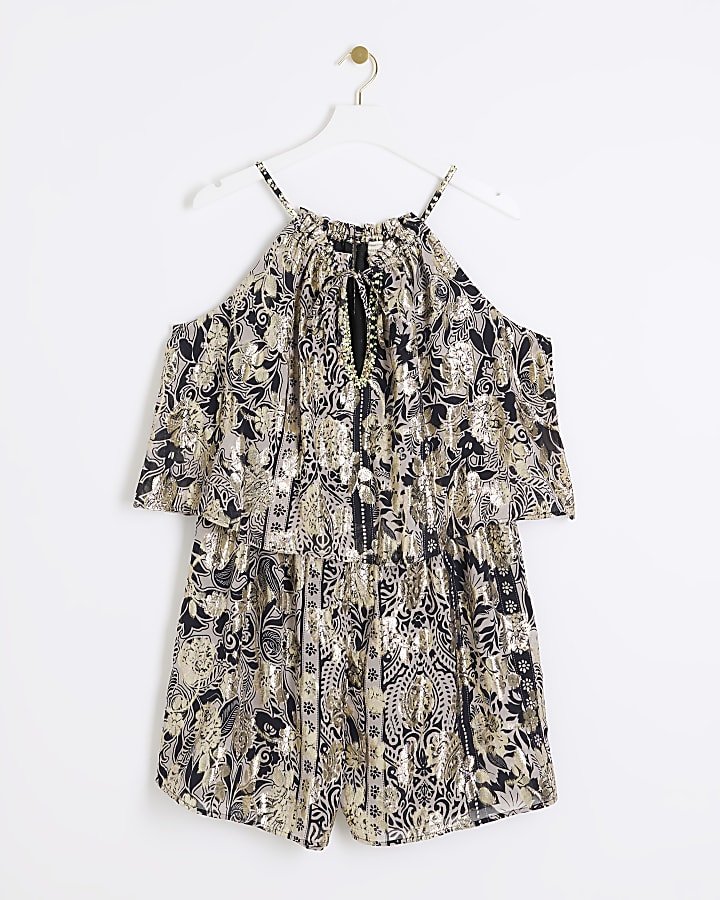 Plus black glitter floral playsuit