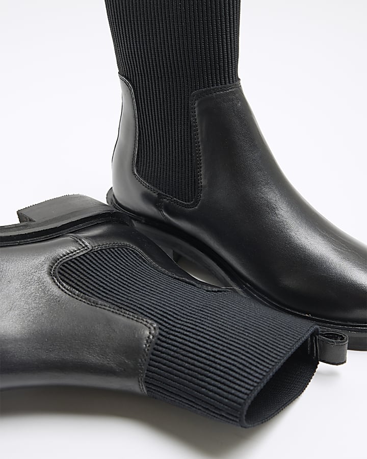 Black Leather Chelsea Ankle Boots
