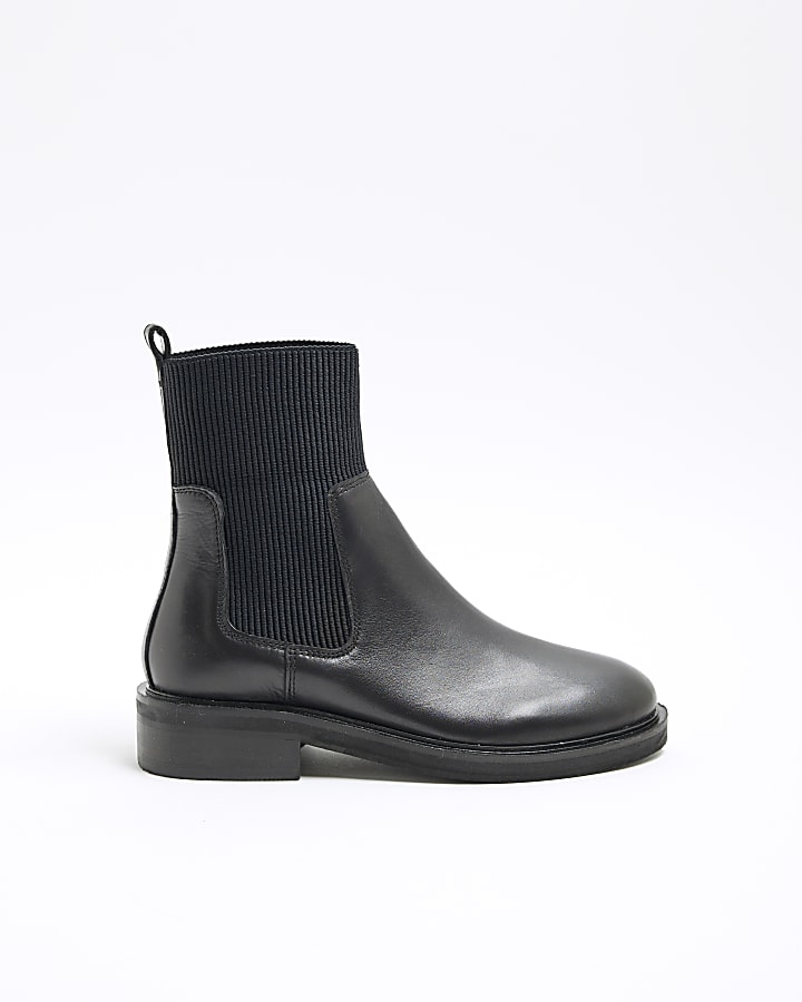 Black Leather Chelsea Ankle Boots