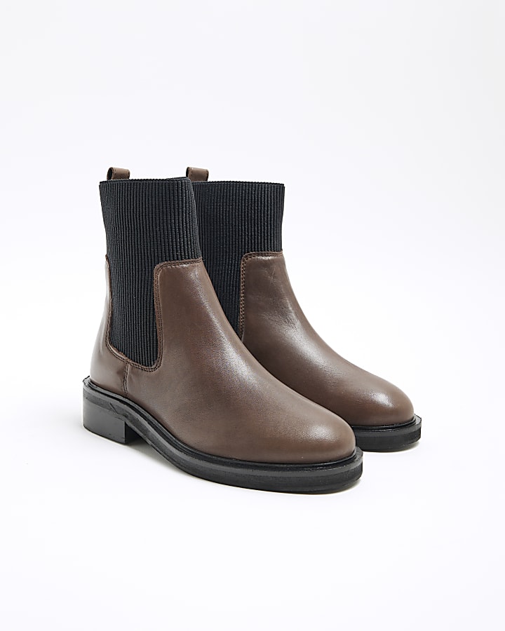 Brown Leather Chelsea Ankle Boots