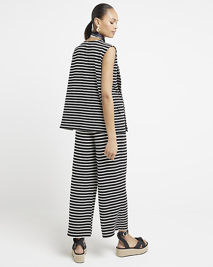 Black Textured Stripe Wide Leg Trousers