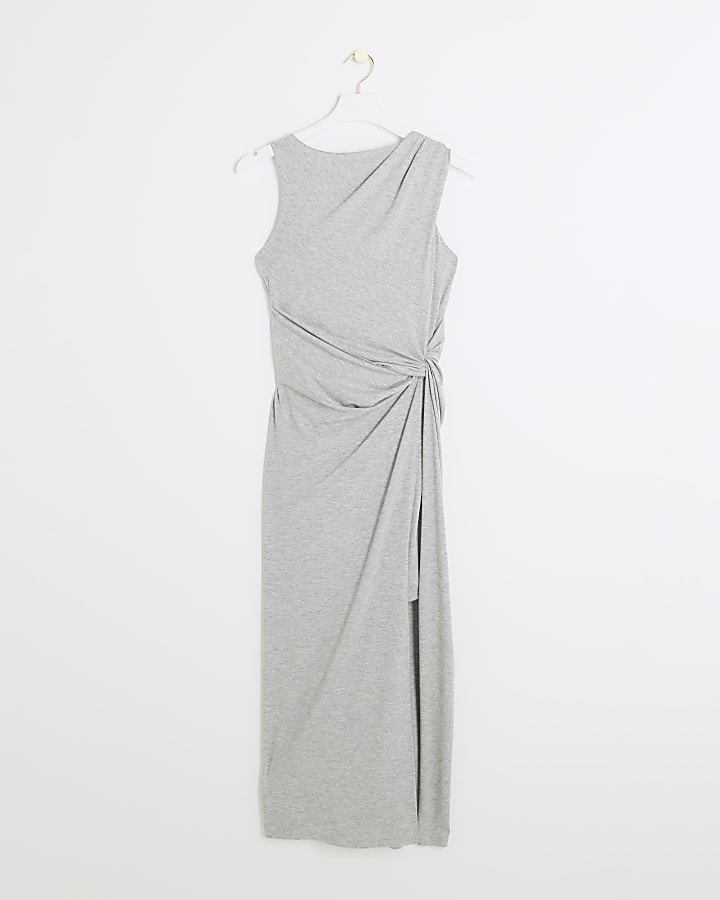 Grey cowl back bodycon midi dress