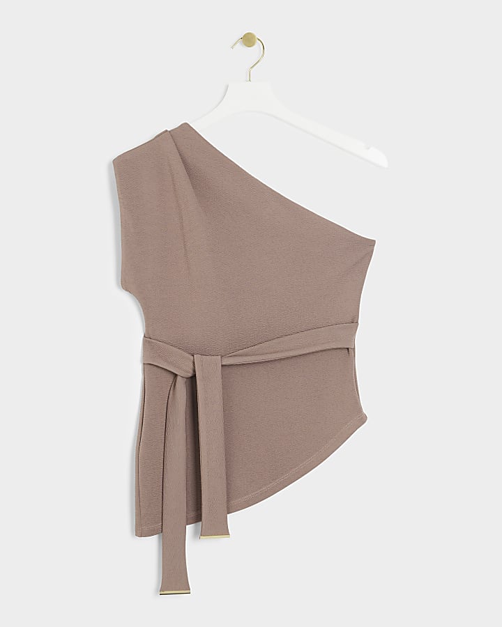 Brown Belted Asymmetric Top