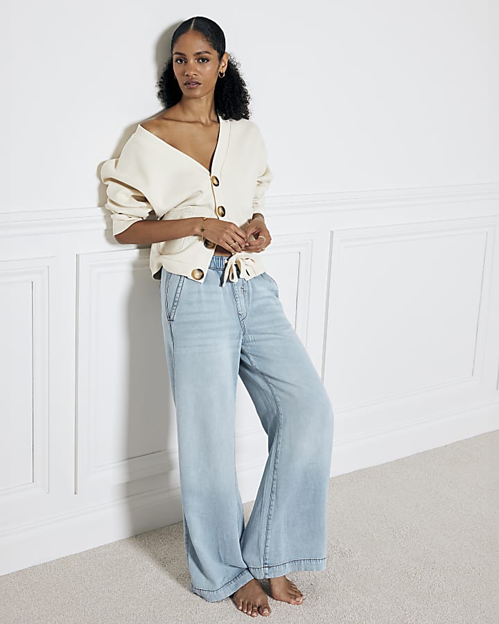 Drawstring wide leg jeans best sale