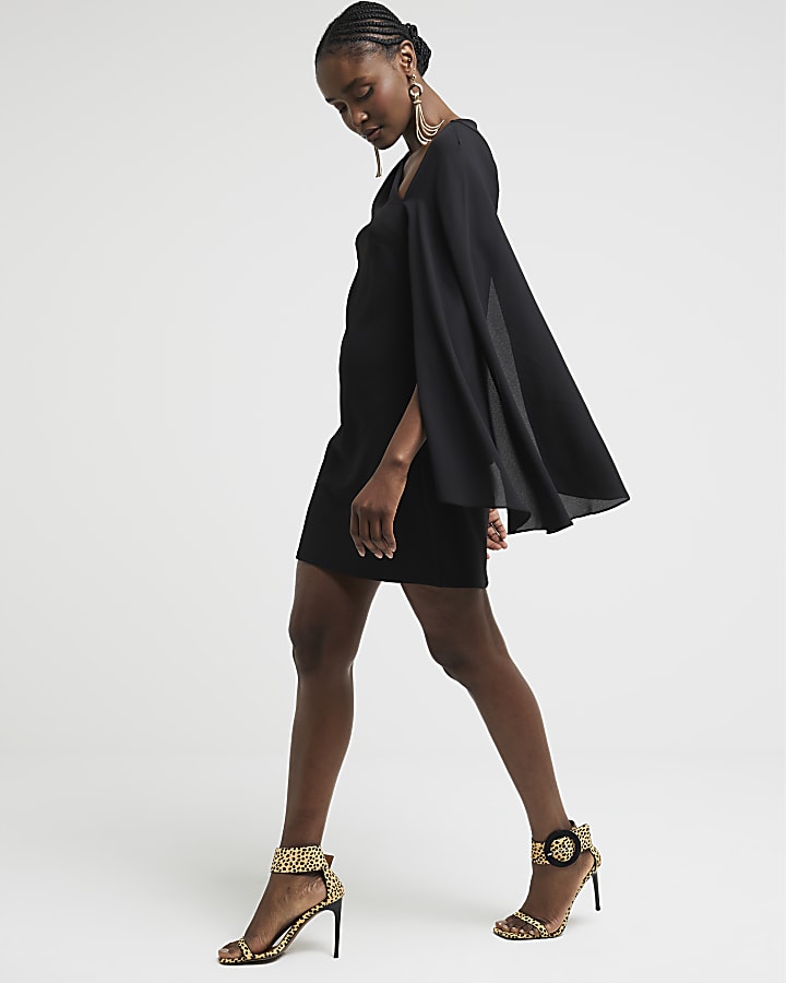 Black Cape Detail Shift Mini Dress