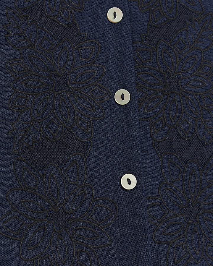Navy linen blend embroidered waistcoat