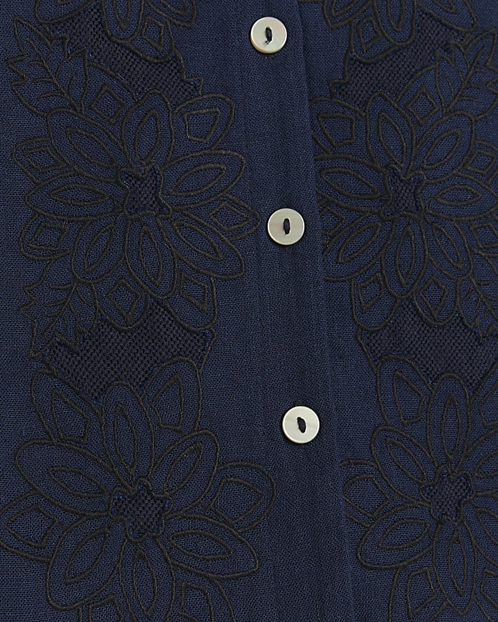 Navy linen blend embroidered waistcoat