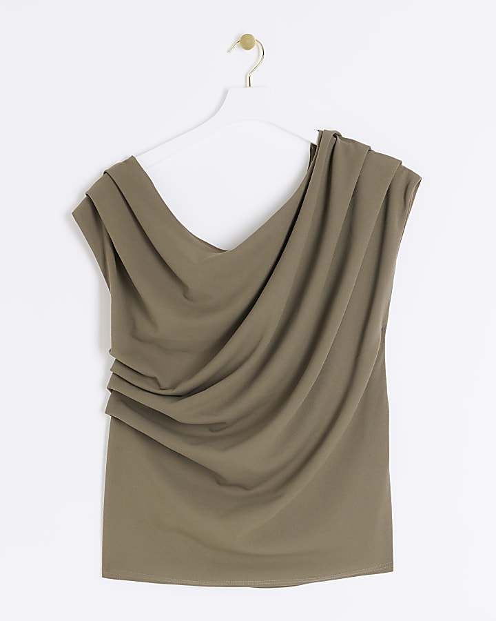 Plus khaki drape blouse