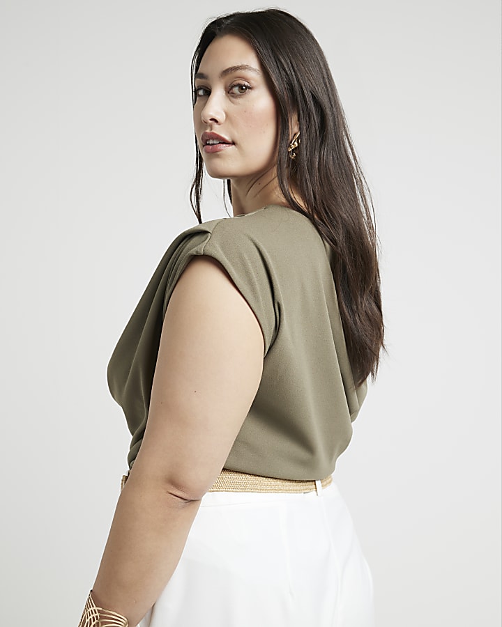 Plus khaki drape blouse
