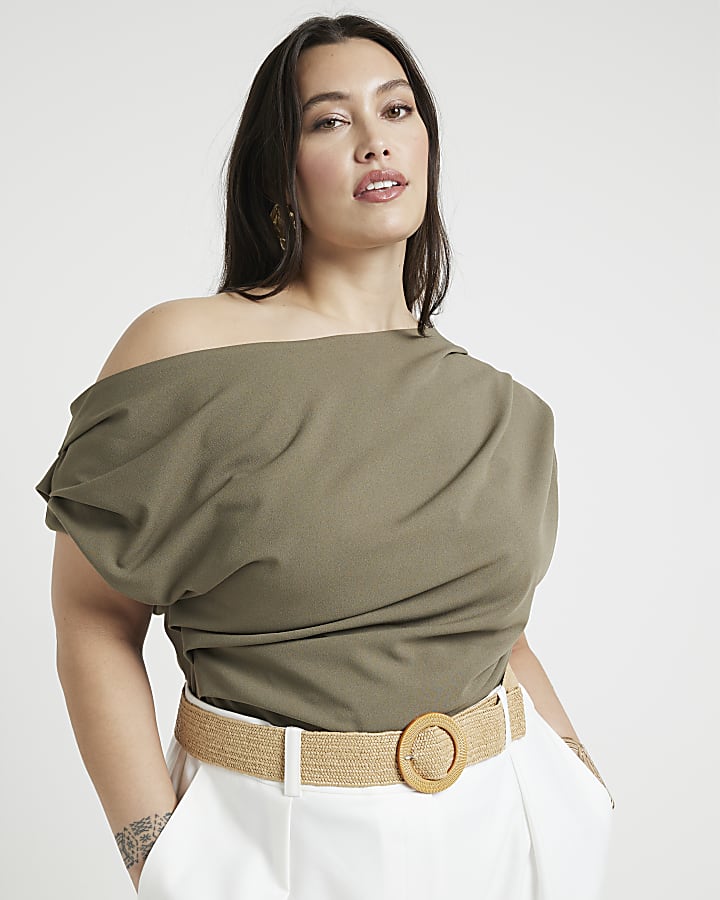 Plus khaki drape blouse