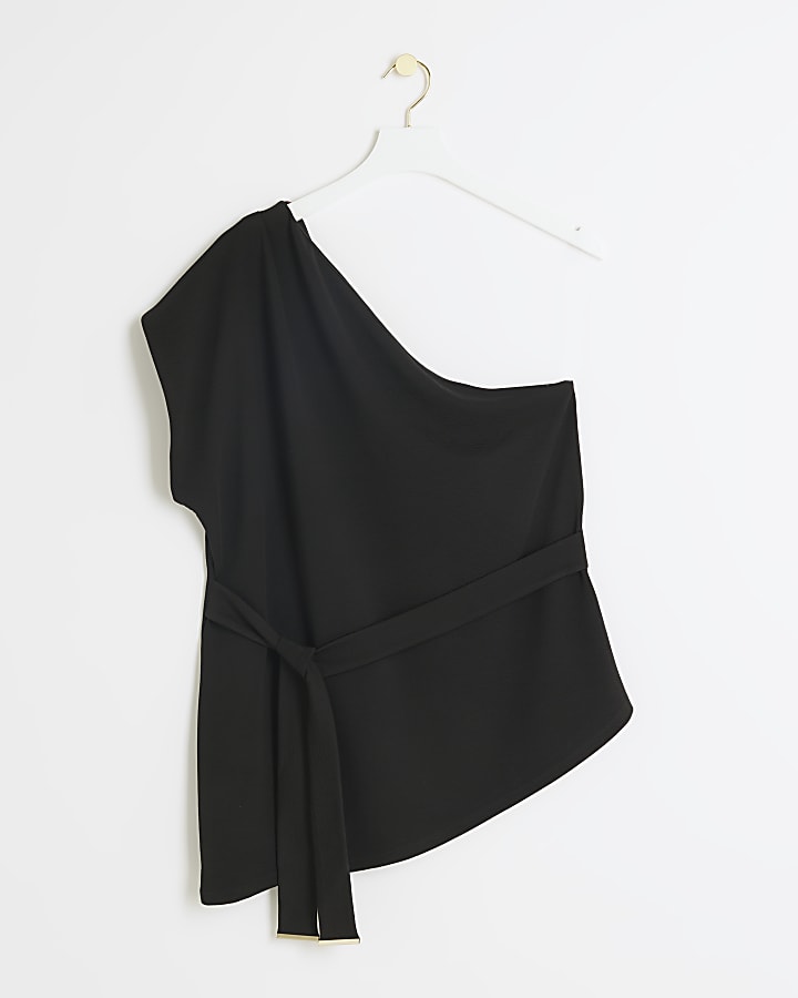 Plus Black Belted Asymmetric Top