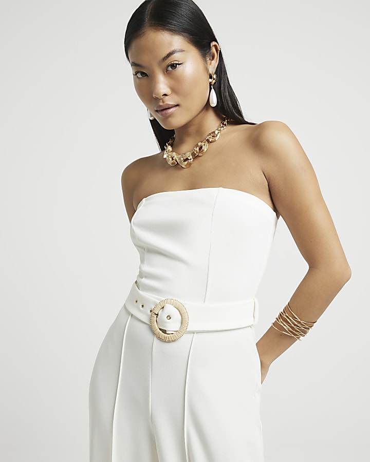 Petite Cream bandeau jumpsuit