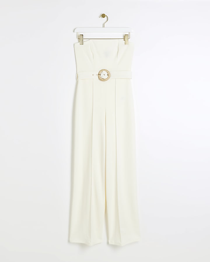 Petite Cream bandeau jumpsuit