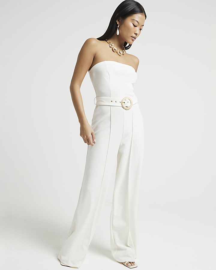 Petite Cream bandeau jumpsuit