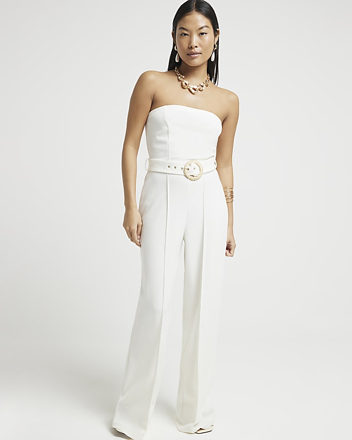 Petite Cream bandeau jumpsuit