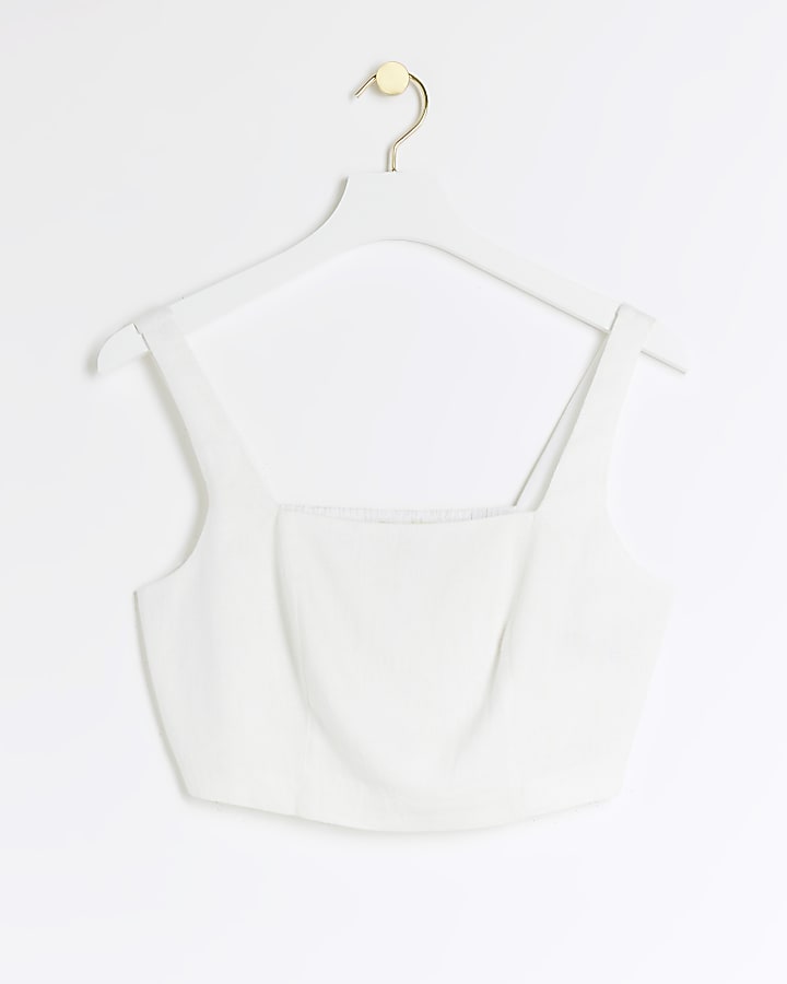 White linen blend crop top