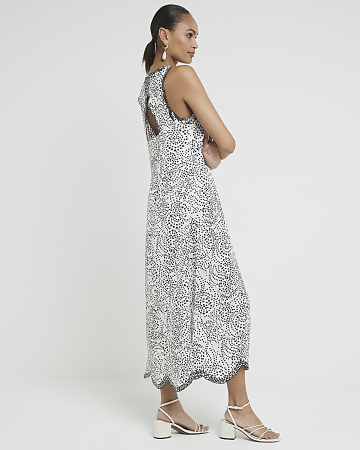 Cream spot broderie slip midi dress