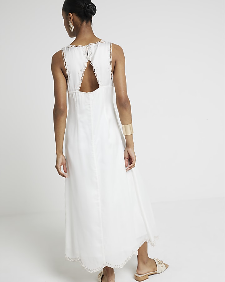 White broderie slip midi dress