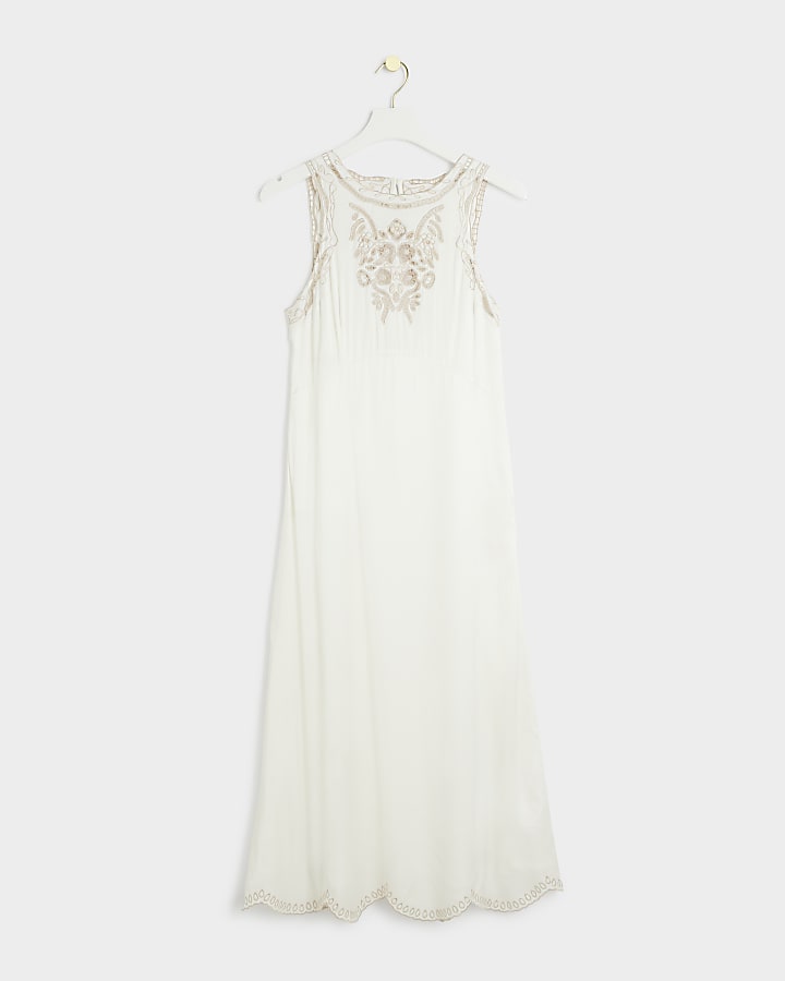 White broderie slip midi dress