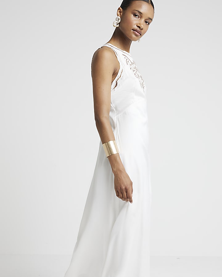 White broderie slip midi dress