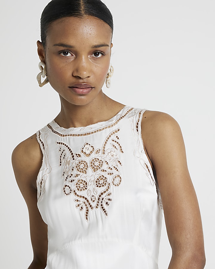 White broderie slip midi dress