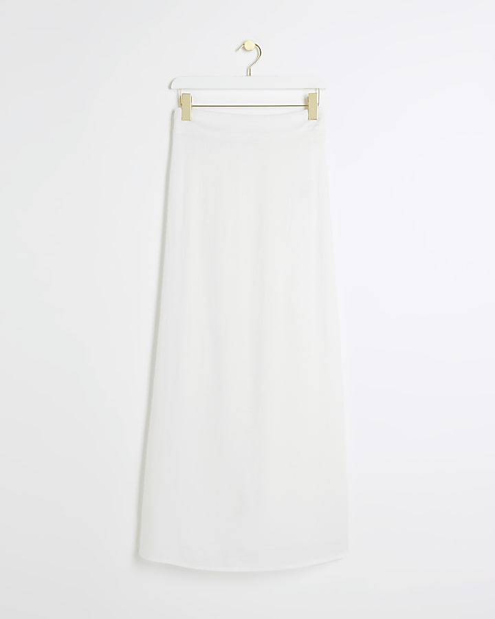 White linen blend maxi skirt