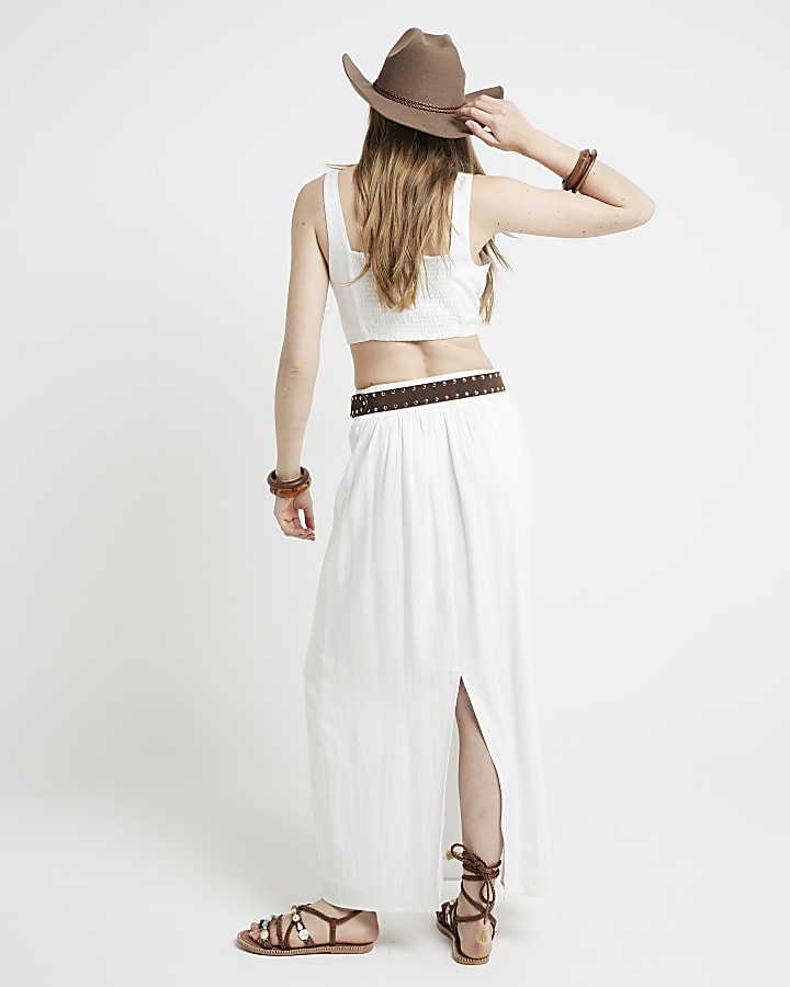 White linen blend maxi skirt