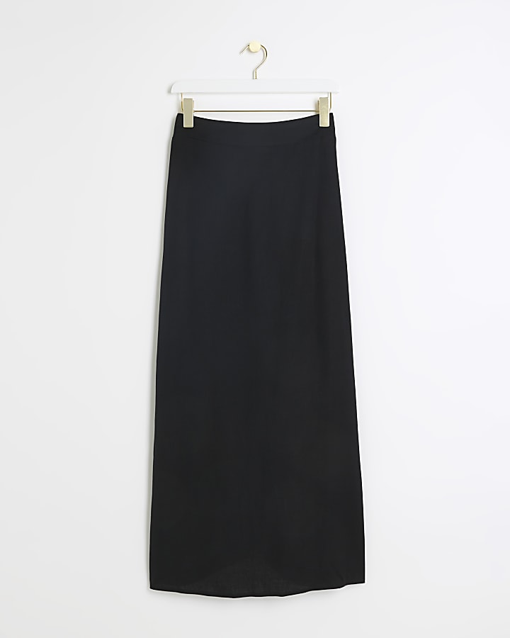 Black linen blend maxi skirt