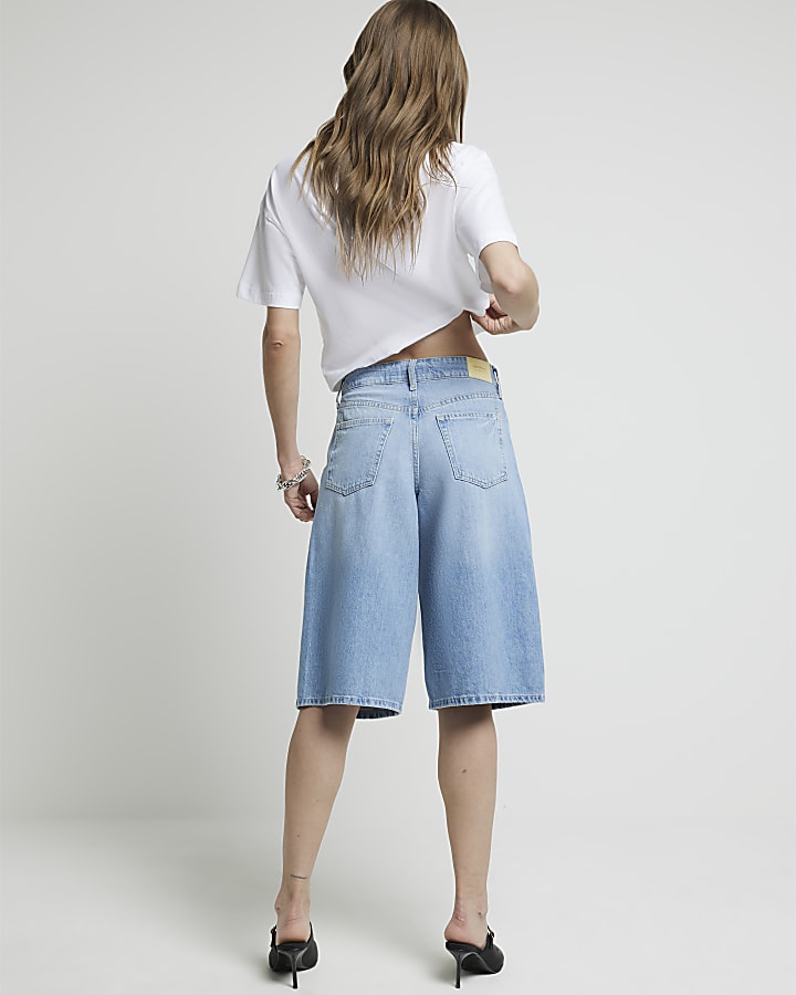 Blue denim knee length shorts