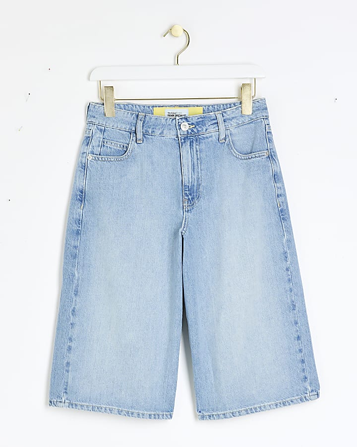 Blue denim knee length shorts